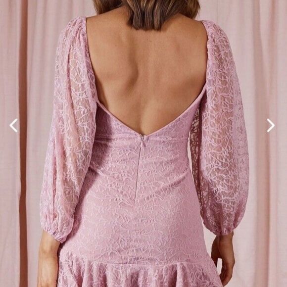Selfie Leslie Halley Balloon Sleeve Blush Pink Lace Mini Dress Size XS - Picture 4 of 8
